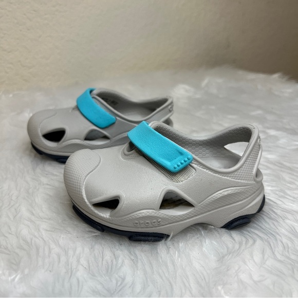 Crocs All Terrain Fisherman Shoes Toddler Kids C4 Atmosphere Gray & Blue Strap - Picture 8 of 8